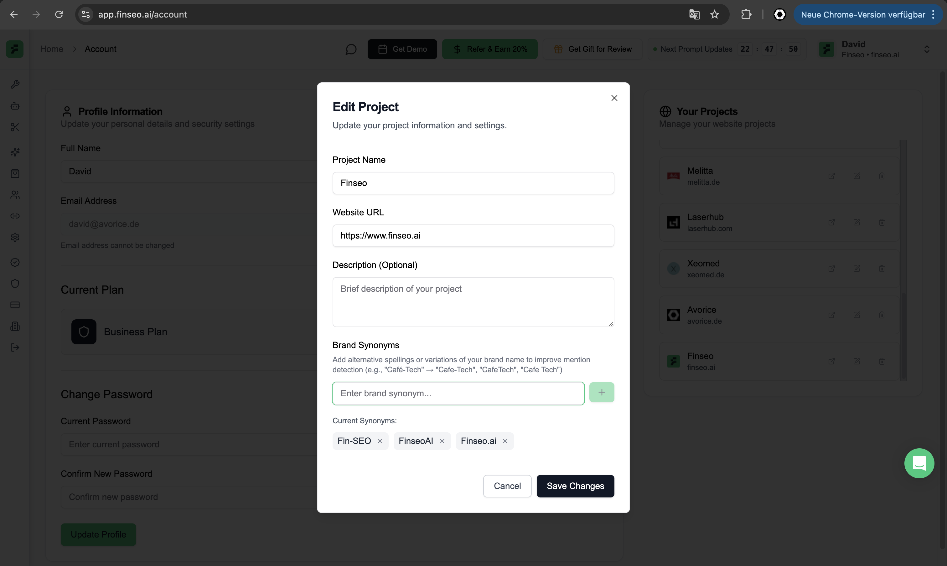 Synonym Configuration Interface